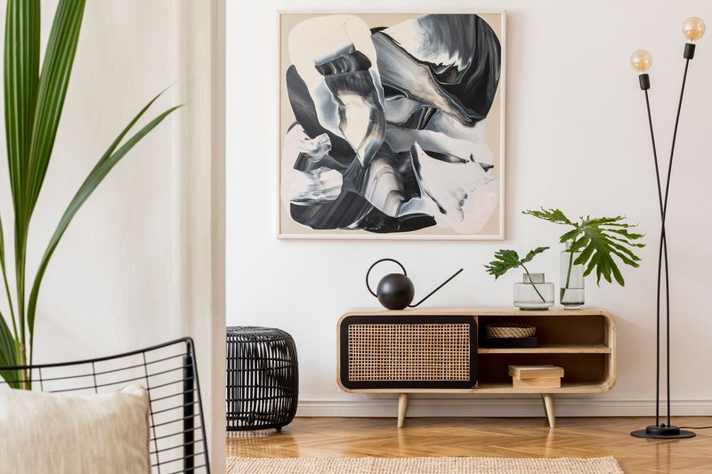 Wall art with furniture around