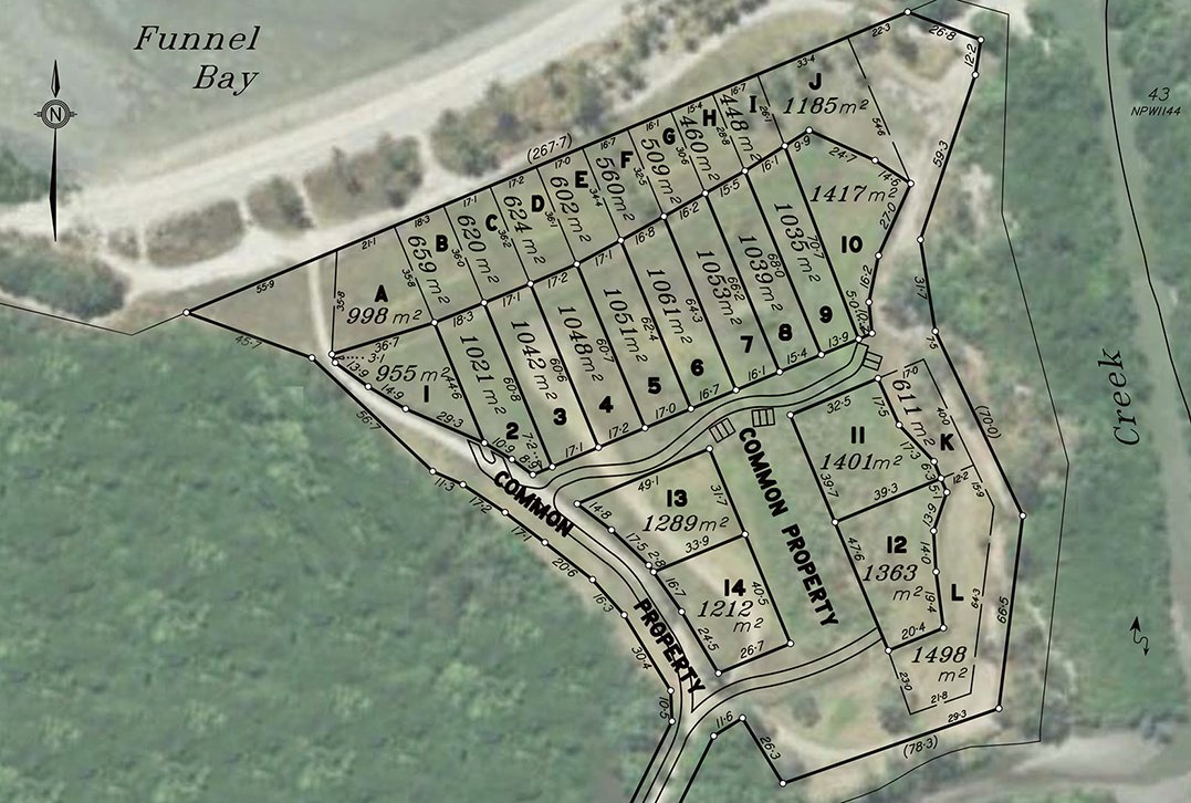 Beachfront site plan at Funnel Bay